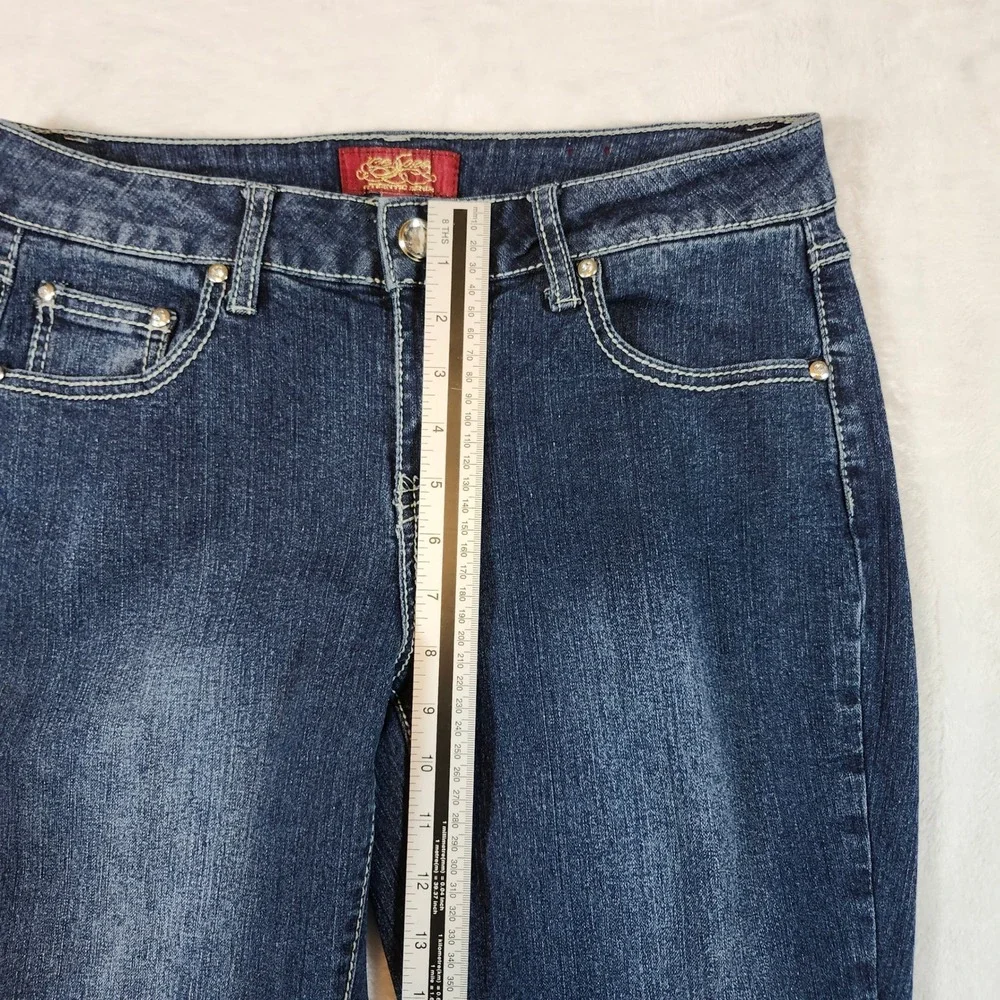 One 5one Bootcut Jeans Women 8 Dark Wash Blue Excellent Embroidered Rhinestone - Picture 5 of 15